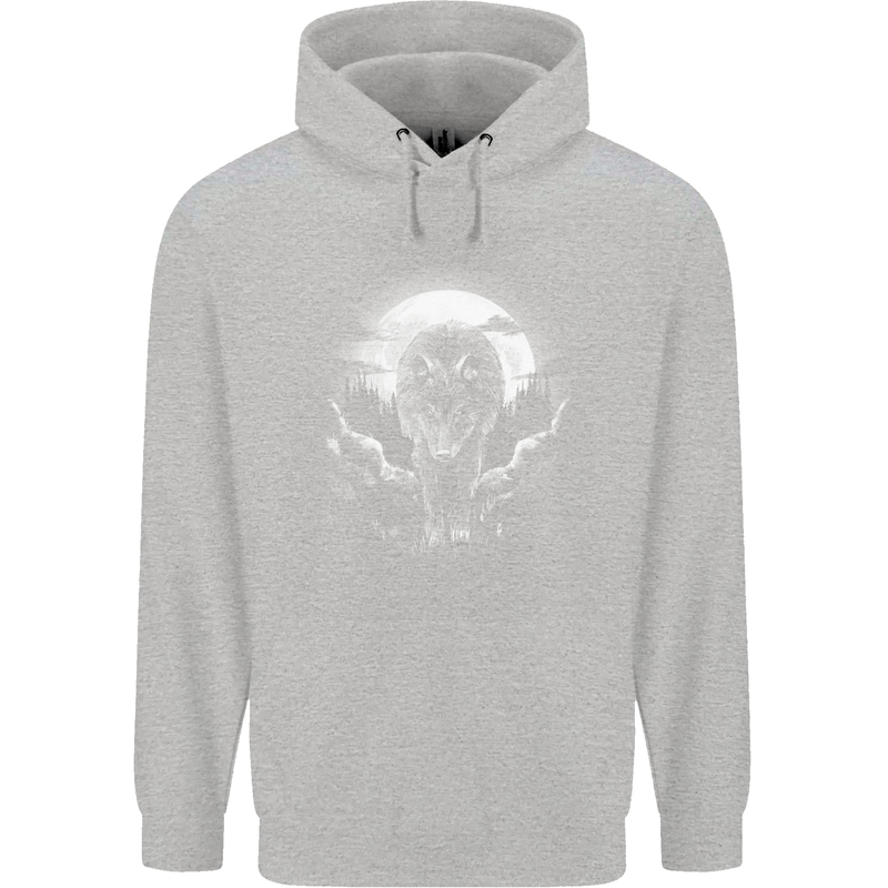 Lone Wolf In the Moonlight Childrens Kids Hoodie Sports Grey