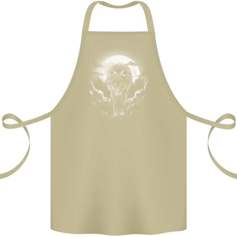 Lone Wolf In the Moonlight Cotton Apron 100% Organic Khaki