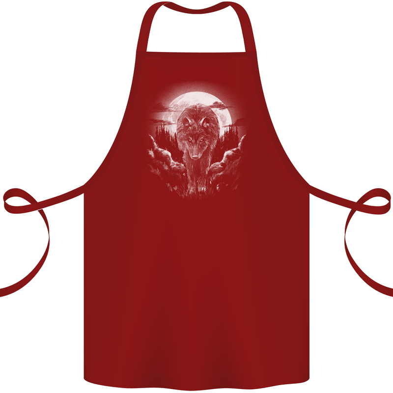 Lone Wolf In the Moonlight Cotton Apron 100% Organic Maroon