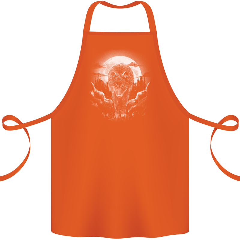 Lone Wolf In the Moonlight Cotton Apron 100% Organic Orange