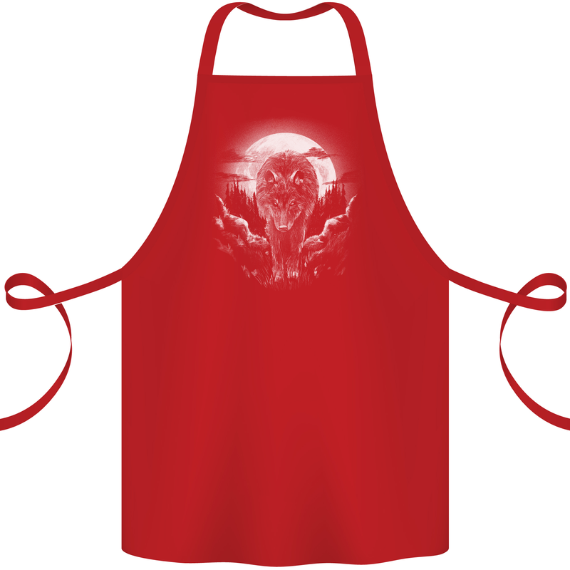 Lone Wolf In the Moonlight Cotton Apron 100% Organic Red