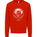 Lone Wolf In the Moonlight Kids Sweatshirt Jumper Bright Red