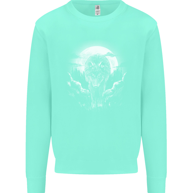 Lone Wolf In the Moonlight Kids Sweatshirt Jumper Peppermint