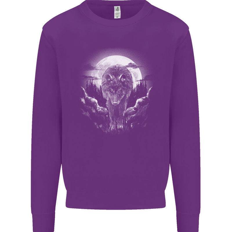 Lone Wolf In the Moonlight Kids Sweatshirt Jumper Purple