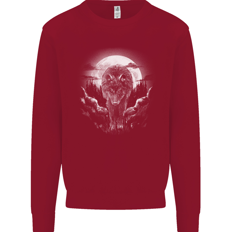 Lone Wolf In the Moonlight Kids Sweatshirt Jumper Red