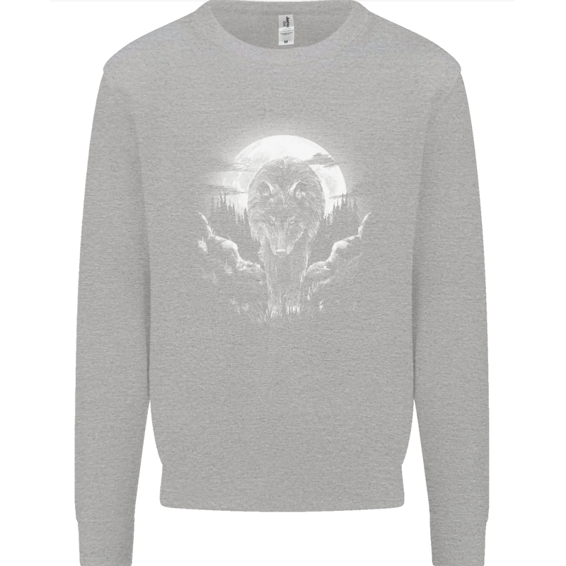 Lone Wolf In the Moonlight Kids Sweatshirt Jumper Sports Grey