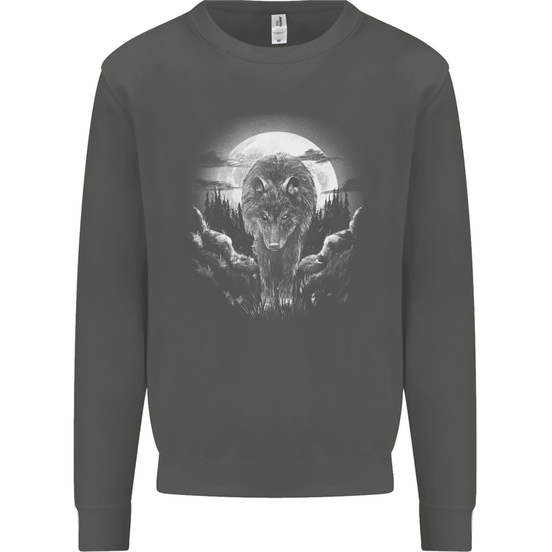 Lone Wolf In the Moonlight Kids Sweatshirt Jumper Storm Grey