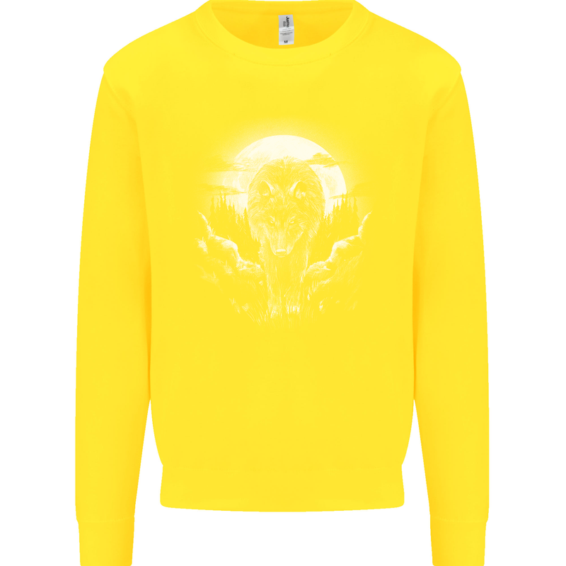 Lone Wolf In the Moonlight Kids Sweatshirt Jumper Yellow