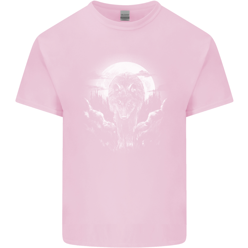 Lone Wolf In the Moonlight Kids T-Shirt Childrens Light Pink