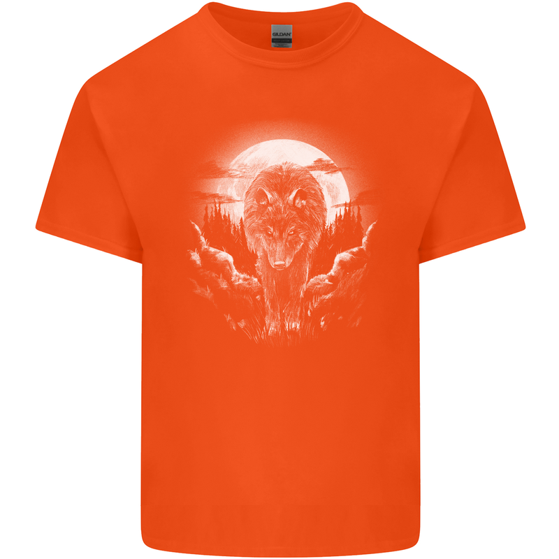 Lone Wolf In the Moonlight Kids T-Shirt Childrens Orange