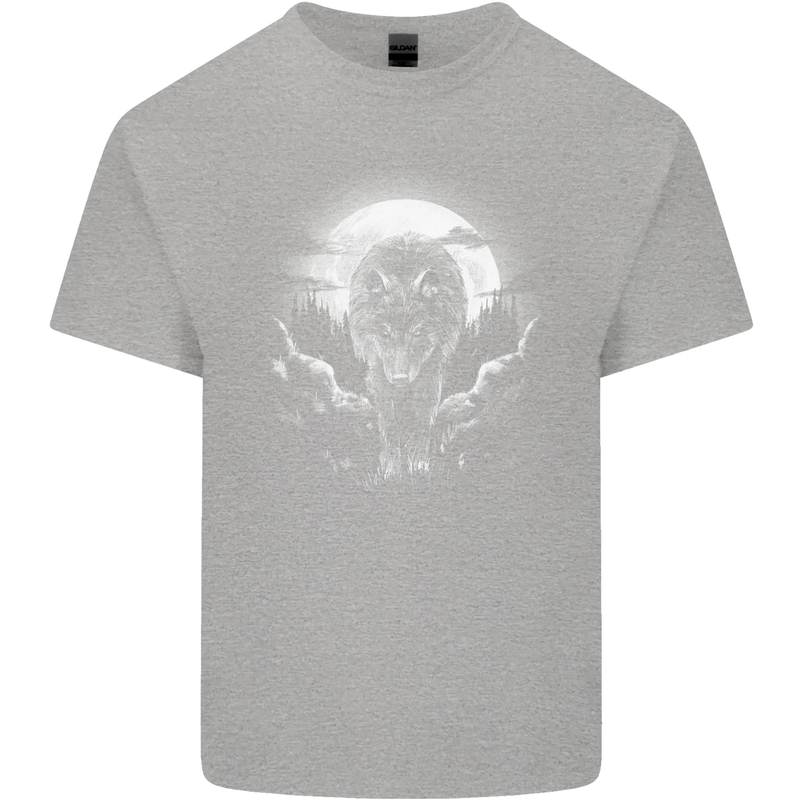 Lone Wolf In the Moonlight Kids T-Shirt Childrens Sports Grey