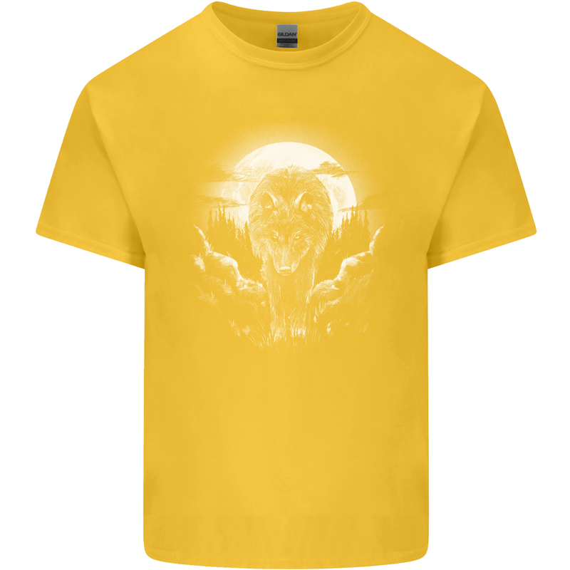 Lone Wolf In the Moonlight Kids T-Shirt Childrens Yellow