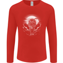 Lone Wolf In the Moonlight Mens Long Sleeve T-Shirt Red
