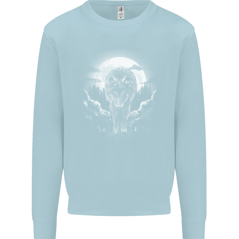 Lone Wolf In the Moonlight Mens Sweatshirt Jumper Light Blue