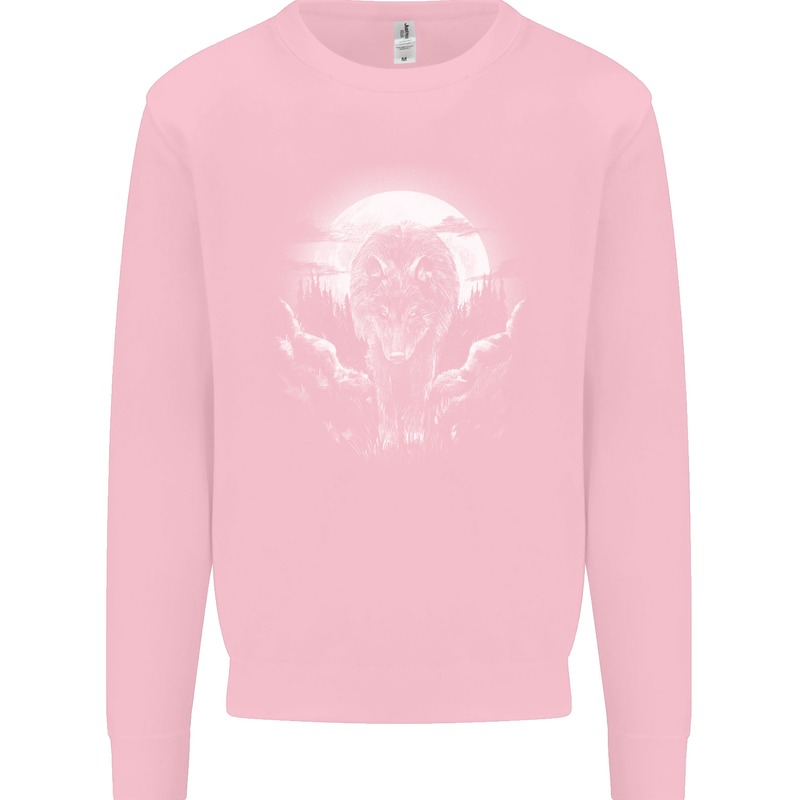 Lone Wolf In the Moonlight Mens Sweatshirt Jumper Light Pink