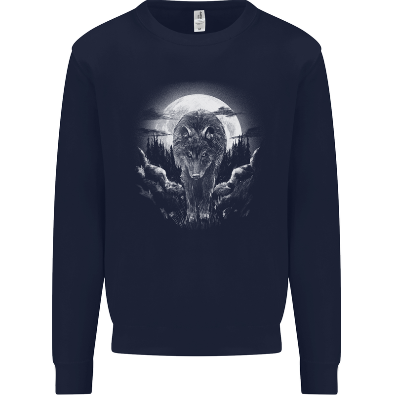 Lone Wolf In the Moonlight Mens Sweatshirt Jumper Navy Blue