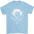 Lone Wolf In the Moonlight Mens T-Shirt Cotton Gildan Light Blue