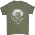 Lone Wolf In the Moonlight Mens T-Shirt Cotton Gildan Military Green