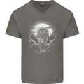 Lone Wolf In the Moonlight Mens V-Neck Cotton T-Shirt Charcoal
