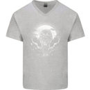 Lone Wolf In the Moonlight Mens V-Neck Cotton T-Shirt Sports Grey