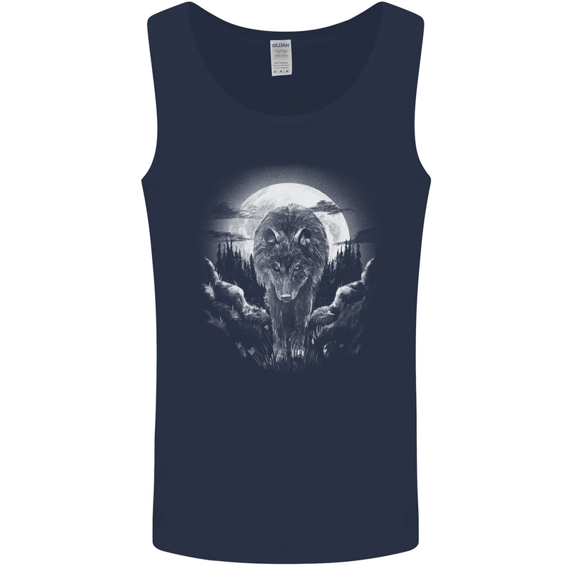 Lone Wolf In the Moonlight Mens Vest Tank Top Navy Blue