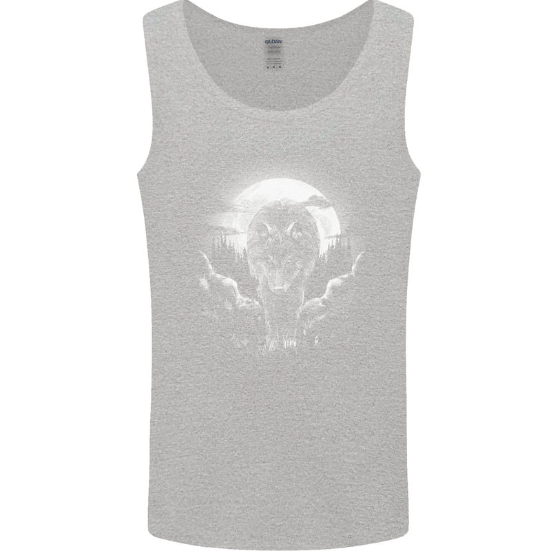 Lone Wolf In the Moonlight Mens Vest Tank Top Sports Grey