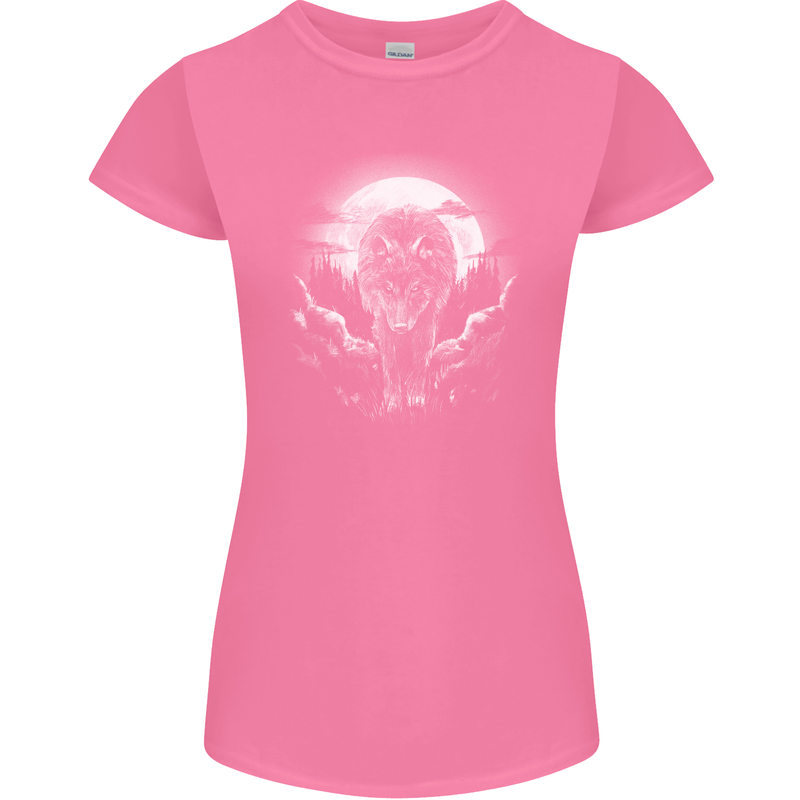 Lone Wolf In the Moonlight Womens Petite Cut T-Shirt Azalea
