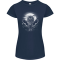 Lone Wolf In the Moonlight Womens Petite Cut T-Shirt Navy Blue