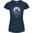 Lone Wolf In the Moonlight Womens Petite Cut T-Shirt Navy Blue