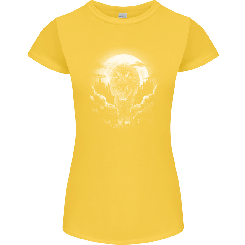 Lone Wolf In the Moonlight Womens Petite Cut T-Shirt Yellow