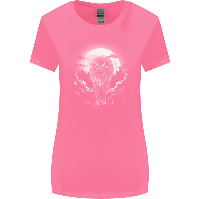 Lone Wolf In the Moonlight Womens Wider Cut T-Shirt Azalea
