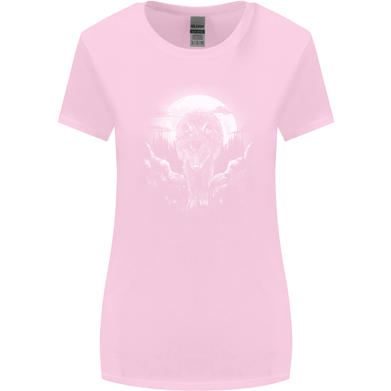 Lone Wolf In the Moonlight Womens Wider Cut T-Shirt Light Pink