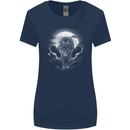 Lone Wolf In the Moonlight Womens Wider Cut T-Shirt Navy Blue