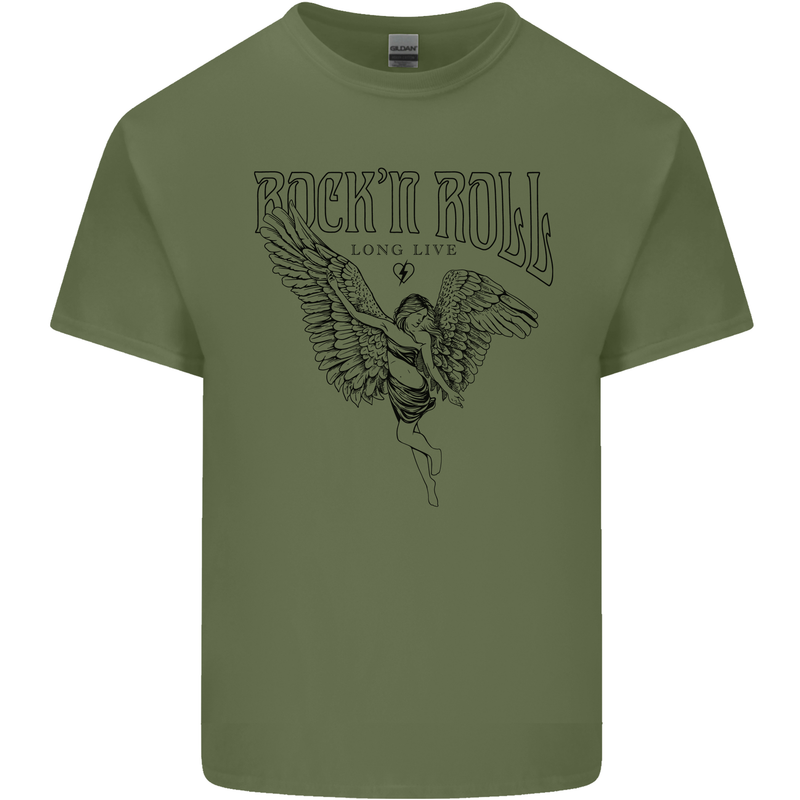 Long Live Rock n Roll Angel Mens Cotton T-Shirt Tee Top Military Green