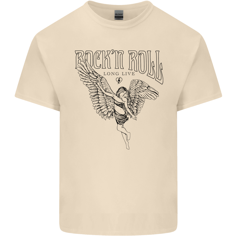 Long Live Rock n Roll Angel Mens Cotton T-Shirt Tee Top Natural