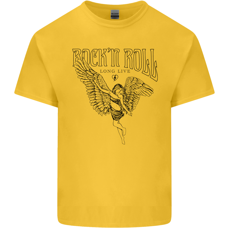 Long Live Rock n Roll Angel Mens Cotton T-Shirt Tee Top Yellow