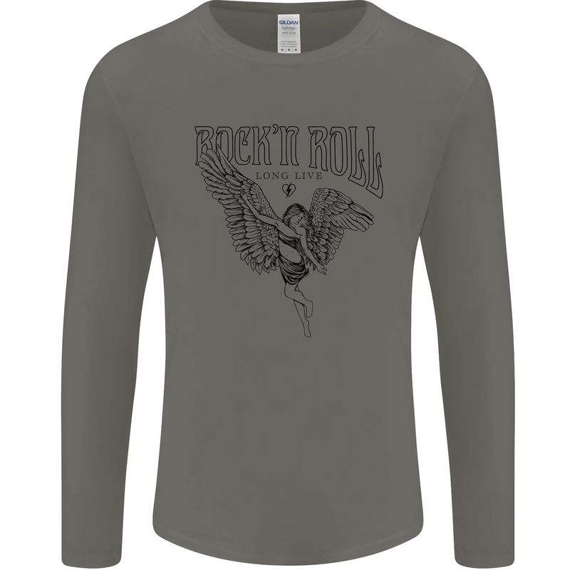 Long Live Rock n Roll Angel Mens Long Sleeve T-Shirt Charcoal