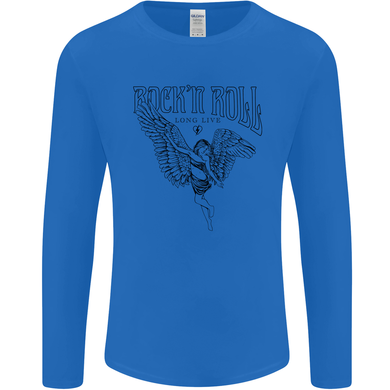 Long Live Rock n Roll Angel Mens Long Sleeve T-Shirt Royal Blue