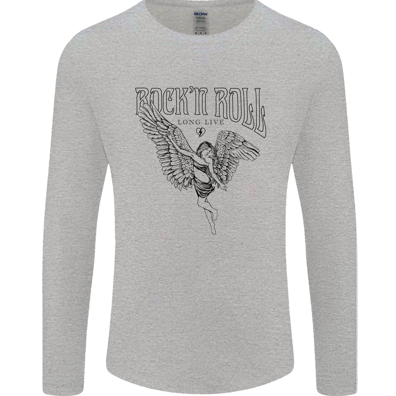 Long Live Rock n Roll Angel Mens Long Sleeve T-Shirt Sports Grey