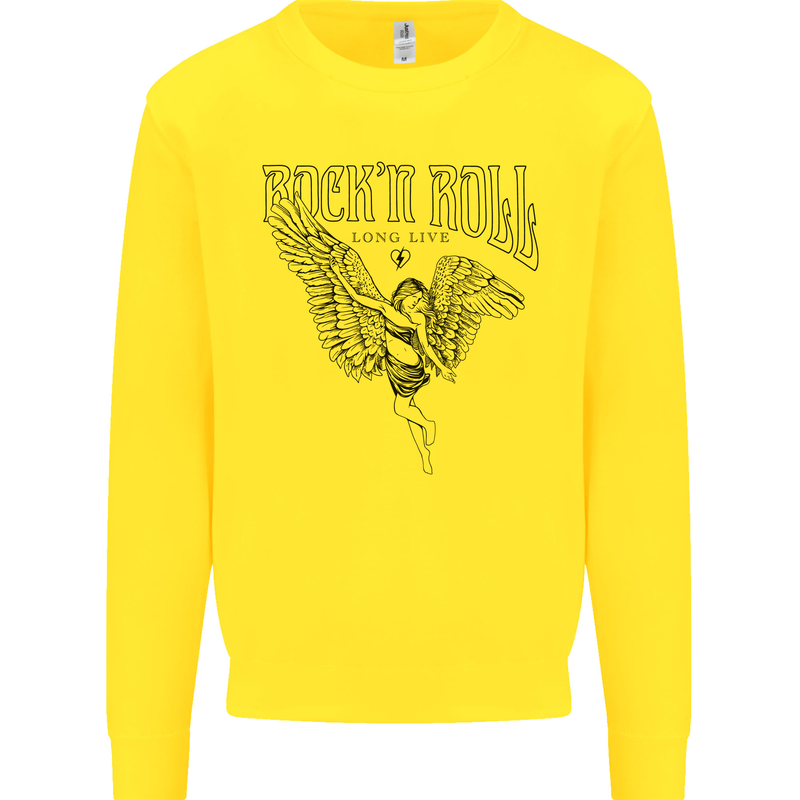Long Live Rock n Roll Angel Mens Sweatshirt Jumper Yellow