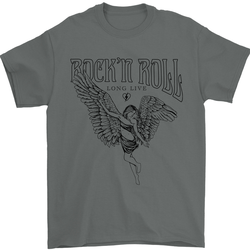 Long Live Rock n Roll Angel Mens T-Shirt 100% Cotton Charcoal