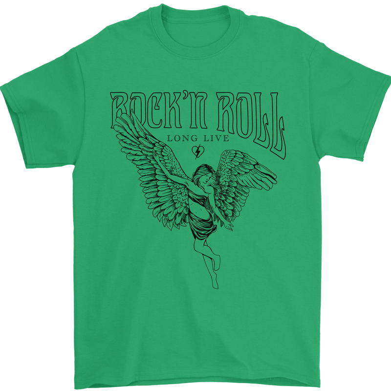 Long Live Rock n Roll Angel Mens T-Shirt 100% Cotton Irish Green