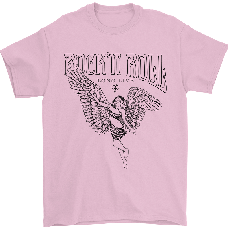 Long Live Rock n Roll Angel Mens T-Shirt 100% Cotton Light Pink