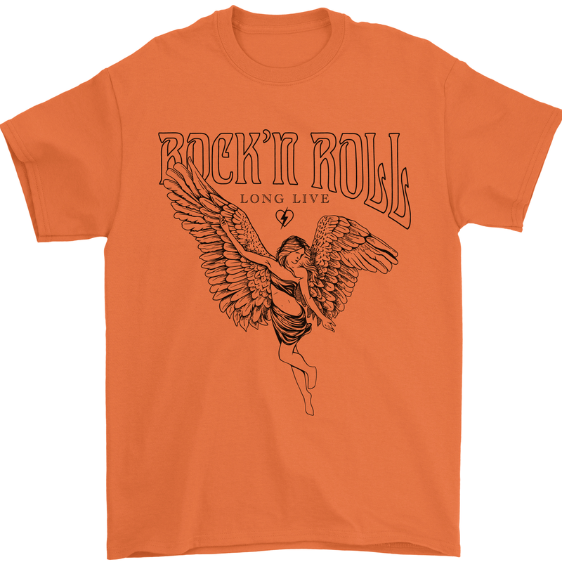 Long Live Rock n Roll Angel Mens T-Shirt 100% Cotton Orange