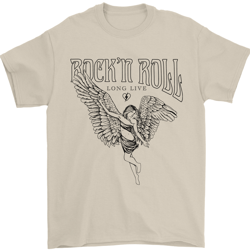 Long Live Rock n Roll Angel Mens T-Shirt 100% Cotton Sand