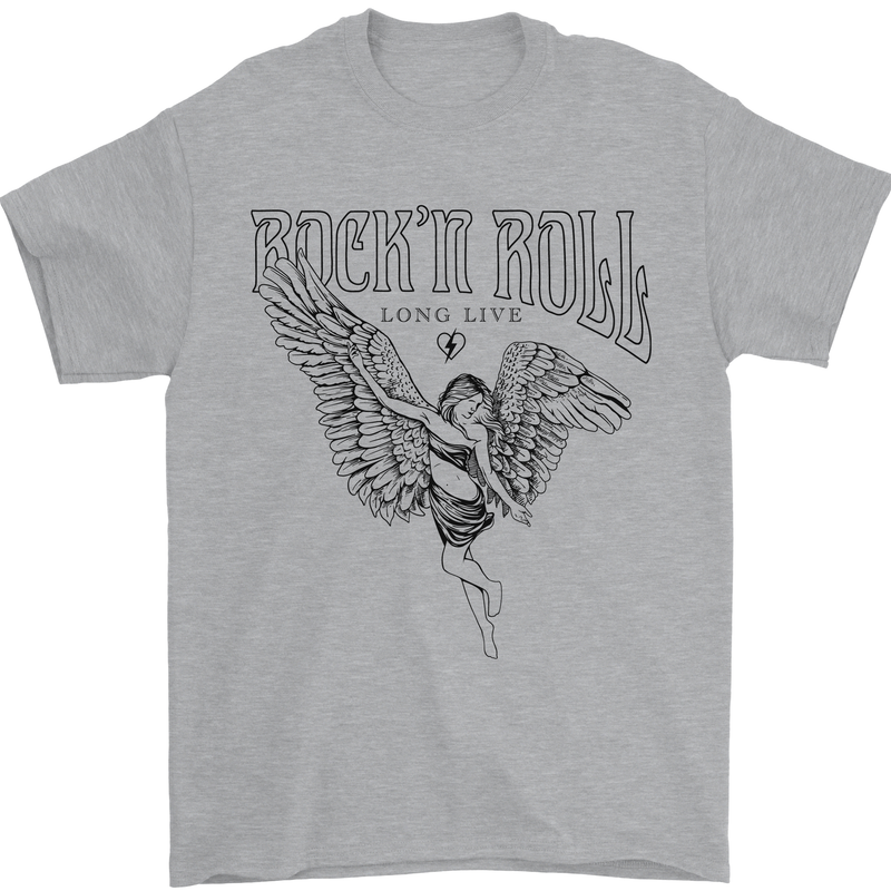 Long Live Rock n Roll Angel Mens T-Shirt 100% Cotton Sports Grey