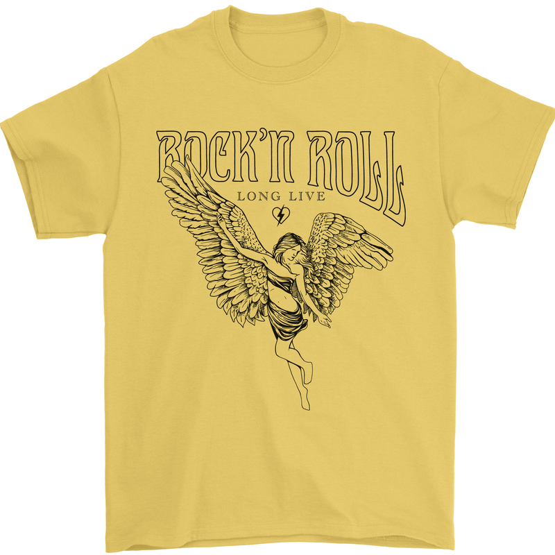 Long Live Rock n Roll Angel Mens T-Shirt 100% Cotton Yellow