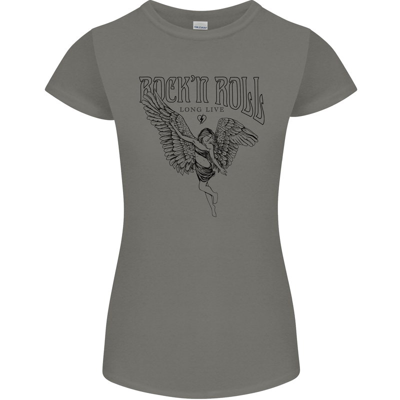 Long Live Rock n Roll Angel Womens Petite Cut T-Shirt Charcoal