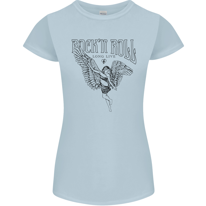 Long Live Rock n Roll Angel Womens Petite Cut T-Shirt Light Blue