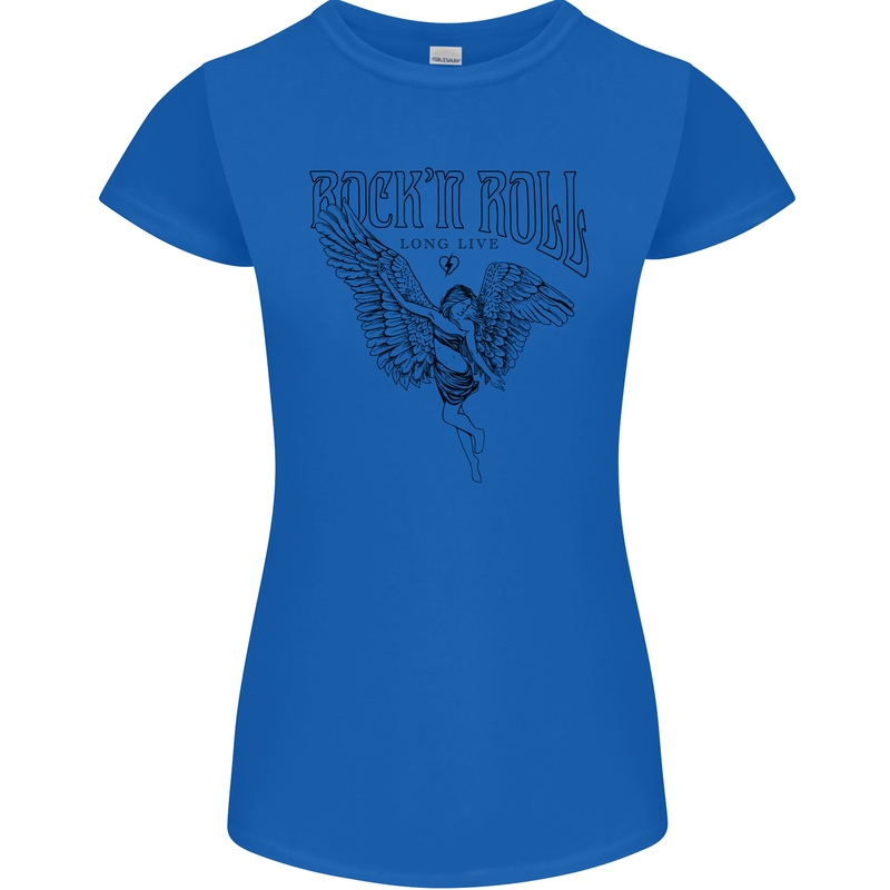 Long Live Rock n Roll Angel Womens Petite Cut T-Shirt Royal Blue